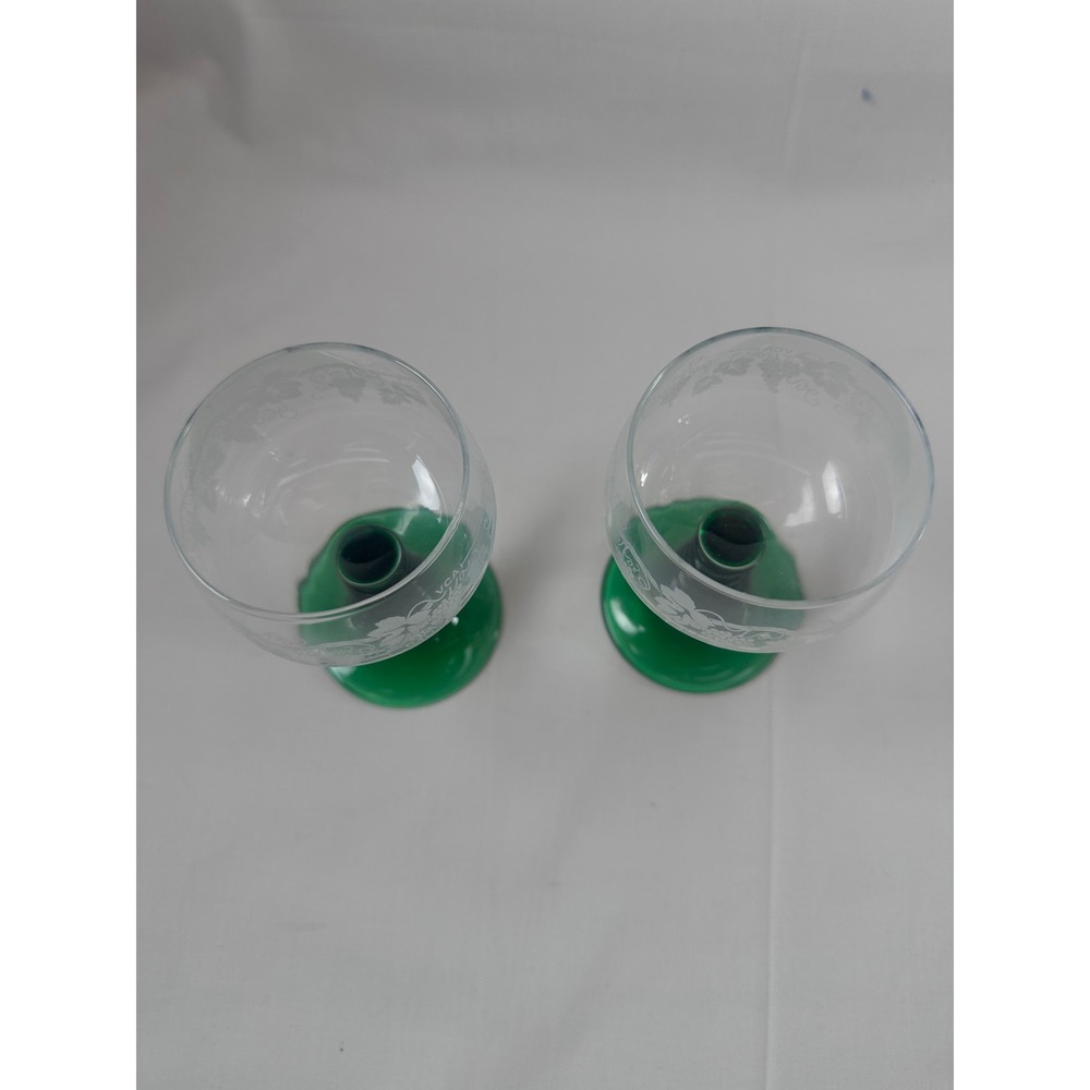 Luminarc France Green Etched Grapevine Wine Glasses beehive Stem ribbed Set of 2 - Picture 14 of 14
